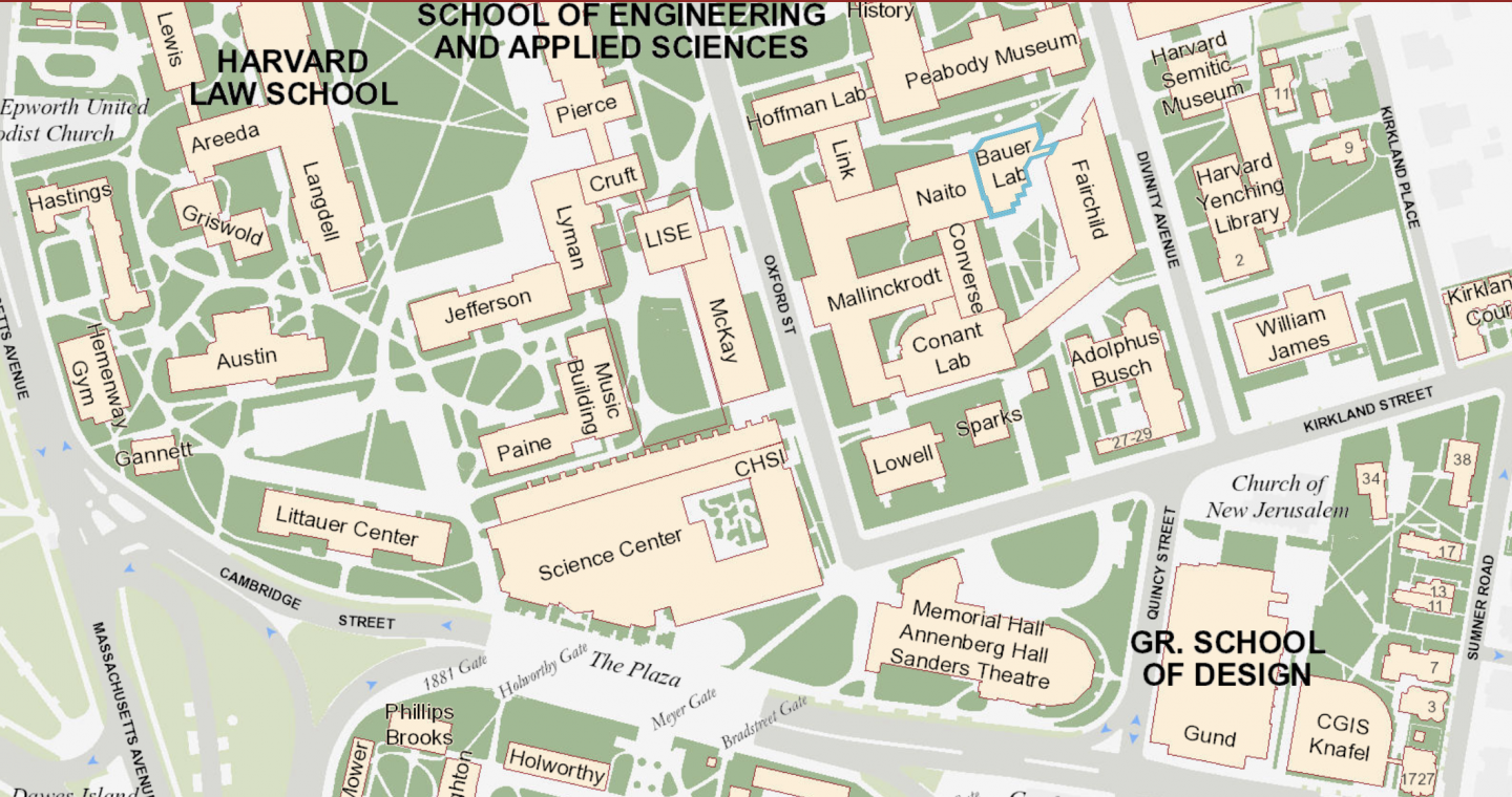 Detail of Harvard map, Cambridge campus