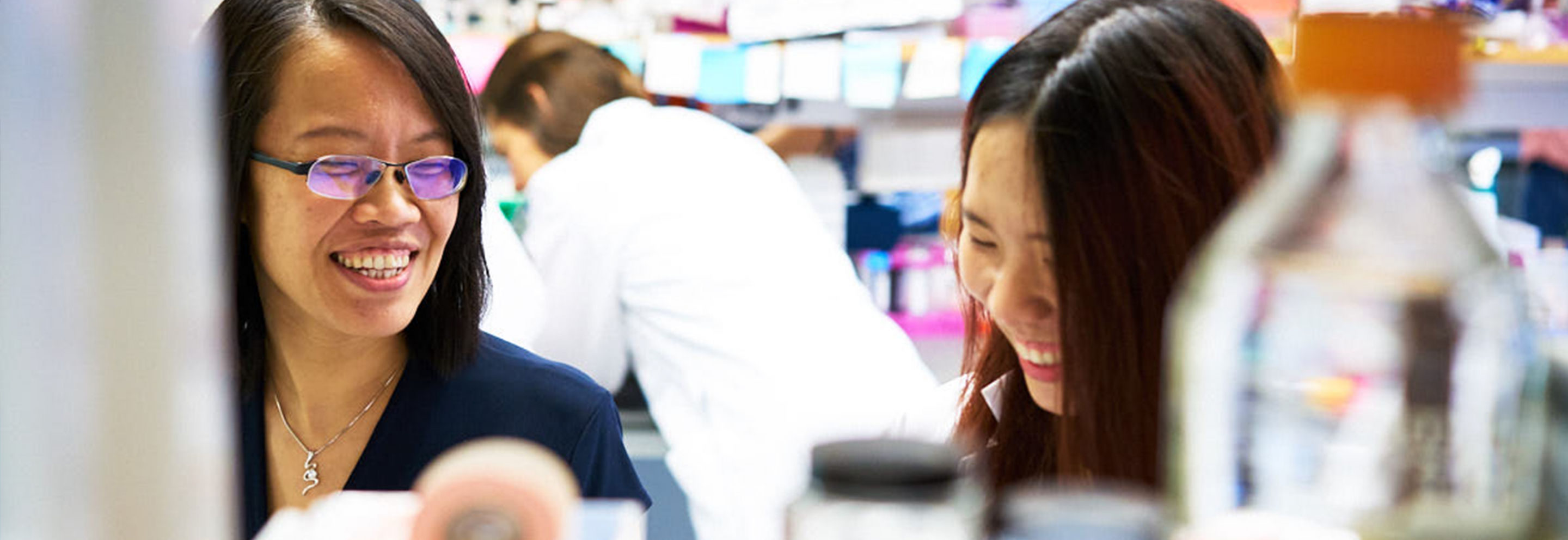 Ya-Chieh Hsu in her laboratory with a trainee