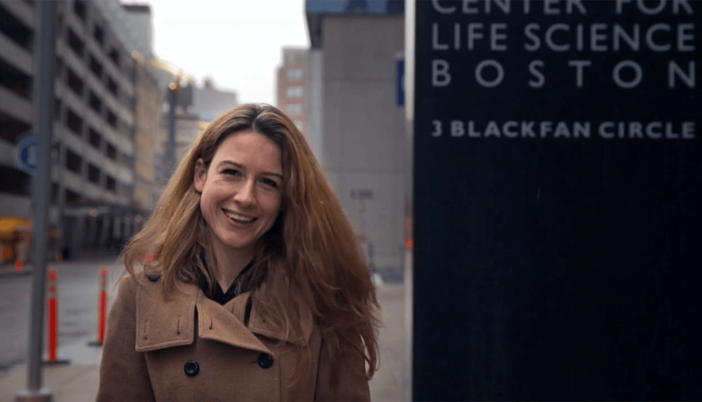 Franziska Michor outside the Center for Life Sciences